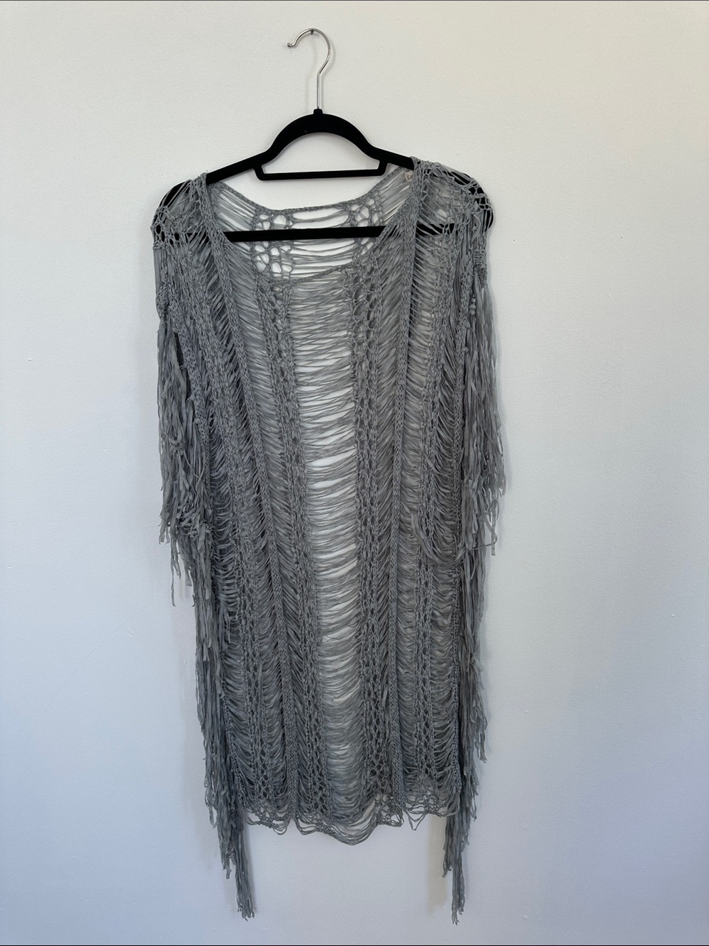 Gray Open-Knit Fringe Women's top or coverup